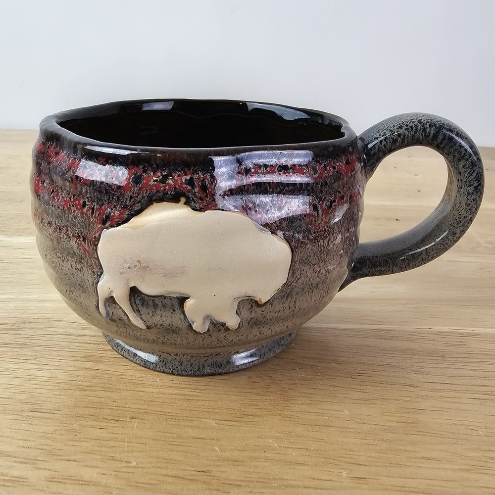 Wyoming‎ Pottery Bison Coffee Mug Buffalo Handmade USA Collector Pottery Glazed